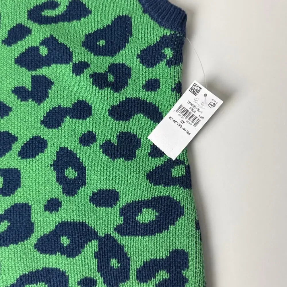 Old Navy Green and Blue Leopard Print Sweater Vest Sz 5T New With Tags